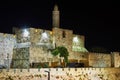 View of the King David s tower in Old Jerusalem city at night Royalty Free Stock Photo