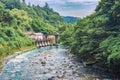 View of Kinugawa river near Kinugawa Onsen Hotel, Nikko, Japan