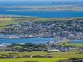 View of Kirkwall, Mainland, Orkney from the top of Wideford Hill on a sunny day