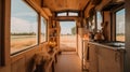 A view of a kitchen and a window in a house. AI generative image. Tiny house interior.