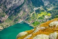 View from the Kjerag trail to Lyseboth norwegian village located at the end of Lysefjord, Forsand municipality, Rogaland county, Royalty Free Stock Photo