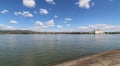 A view from Kladovo on Danube river and docks in Drobeta-Turnu Severin