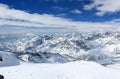 The view from the Klein Matterhorn 3,883 m showcases the highest peaks of the Swiss Alps. Valais, Switzerland.