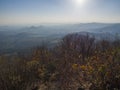 View from Klic or Kleis one of the most attractive view-points of the Lusatian Mountains with autumn colored deciduous Royalty Free Stock Photo