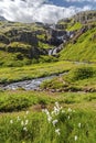 View at Klifbrekkufossar waterfall in in the bottom of the fjord Mjoifjordur in Eastern Iceland Royalty Free Stock Photo