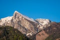 View from Kobarid to summit of mountain Krn in Slovenia