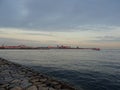 View of Kobe`s port Island from the Harbor