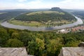 View from Koenigstein Fortress to a bend of river Elbe in Saxony Switzerland. Germany Royalty Free Stock Photo