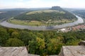 View from Koenigstein Fortress to a bend of river Elbe in Saxony Switzerland. Germany Royalty Free Stock Photo