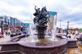 View of the Komsomolskaya Square , a sculpture of St. George, in Moscow.