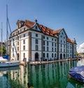 The Harbor of Rorschach with the historic `Kornhaus`