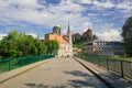 View from Kossuth Hid street towards Mindszenty Hercegprimas tere square with Saint Ignatius Church in Esztergom, Hungary