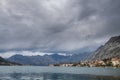 View Kotor Bay as seen from Kotor town shore Royalty Free Stock Photo