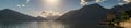 View of Kotor Bay with mountains and an old stone house in Montenegro, Balkans Royalty Free Stock Photo