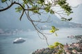 View of Kotor and cruise ship from mountain path,Kotor municipality,Montenegro