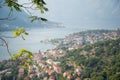 View of Kotor and cruise ship from mountain path,Kotor municipality,Montenegro
