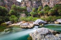 View of Kourtaliotis river and canyon near Preveli beach at Libyan sea, river and palm forest, southern Crete.