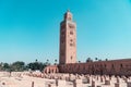 view of The Koutoubia Mosque near the famous public place of Jemaa el-Fna, in Marrakesh, Morocco