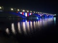 View of the Krasnoyarsk Bridge and the night Yenisei Royalty Free Stock Photo