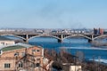 View on Krasnoyarsk and bridge over the river Royalty Free Stock Photo