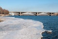 View on Krasnoyarsk and bridge over the river Royalty Free Stock Photo