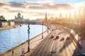 View of the Kremlin embankment, the Moscow Kremlin and the Cathedral of Christ the Savior in Moscow