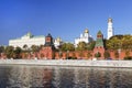 View of the Kremlin, the Kremlin embankment and the Moscow river on a sunny summer day. Royalty Free Stock Photo