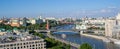 View of the Kremlin and the embankments from the Patriarchal Bridge from the Cathedral of Christ the Savior,Moscow,Russia Royalty Free Stock Photo