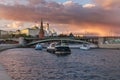 View The Kremlin, Moscow river, ships and embankment in Moscow ,Russia Royalty Free Stock Photo