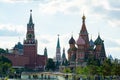 View of the Kremlin, the Spasskaya Tower and St. Basil`s Cathedral Royalty Free Stock Photo