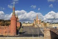 View of the Kremlin, square Vasilevsky descent, St. Basil`s Cathedral and Bolshoy Moskvoretsky bridge, Moscow Royalty Free Stock Photo