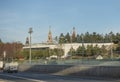 View of the Kremlin towers in Moscow in autumn from the side of Zaryadye park Royalty Free Stock Photo