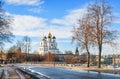 View of the Kremlin Trinity Cathedral in Pskov Royalty Free Stock Photo