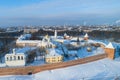 View of the Kremlin in Veliky Novgorod, January afternoon aerial photography. Russia Royalty Free Stock Photo