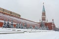 View of Kremlin wall and Nikolskaya Tower in winter. Moscow. Russia Royalty Free Stock Photo