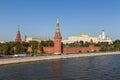 View of Kremlin walls with Water Supplying, Borovitskaya towers and the Grand Kremlin Palace.Moscow, Russia.