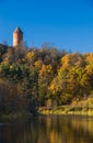 A view of krimulda castle and tower reflected in gauja river