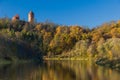 A view of krimulda castle and tower reflected in gauja river