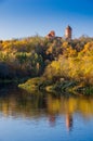 A view of krimulda castle and tower reflected in gauja river Royalty Free Stock Photo