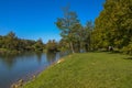 View of Krka river on the shore in Dolenjska, Slovenia. Royalty Free Stock Photo