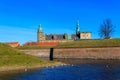 View of Kronborg Castle and Oresund strait in Helsingor (Elsinore), Denmark Royalty Free Stock Photo