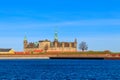 View of Kronborg Castle and Oresund strait in Helsingor (Elsinore), Denmark Royalty Free Stock Photo