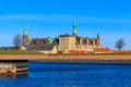 View of Kronborg Castle and Oresund strait in Helsingor (Elsinore), Denmark Royalty Free Stock Photo