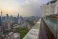 View of Kuala Lumpur skyline at sunrise from luxury apartment roof top swimming pool