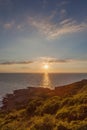 View from Kullaberg a rocky peninsula in south sweden. Sunset over Kattegatt.