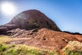 View of Kuniya Piti giant red rock during the Lungkata walk in outback Australia