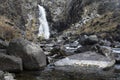 View of Kurkure waterfall in Chulyshman valley in Altay mountains