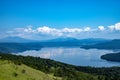 View on Kussharo Lake from the scenic Bihoro Pass road Royalty Free Stock Photo