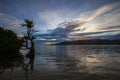 View of Kuta beach in the Mandalika area, Lombok, West Nusa Tenggara, Indonesia at dusk.