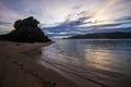 View of Kuta beach in the Mandalika area, Lombok, West Nusa Tenggara, Indonesia at dusk.